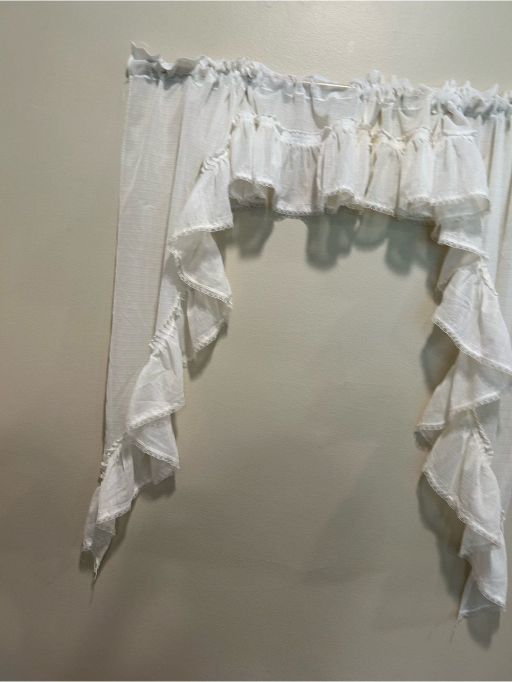 White Ruffled Sheer Window Valance - Picture 2 of 8